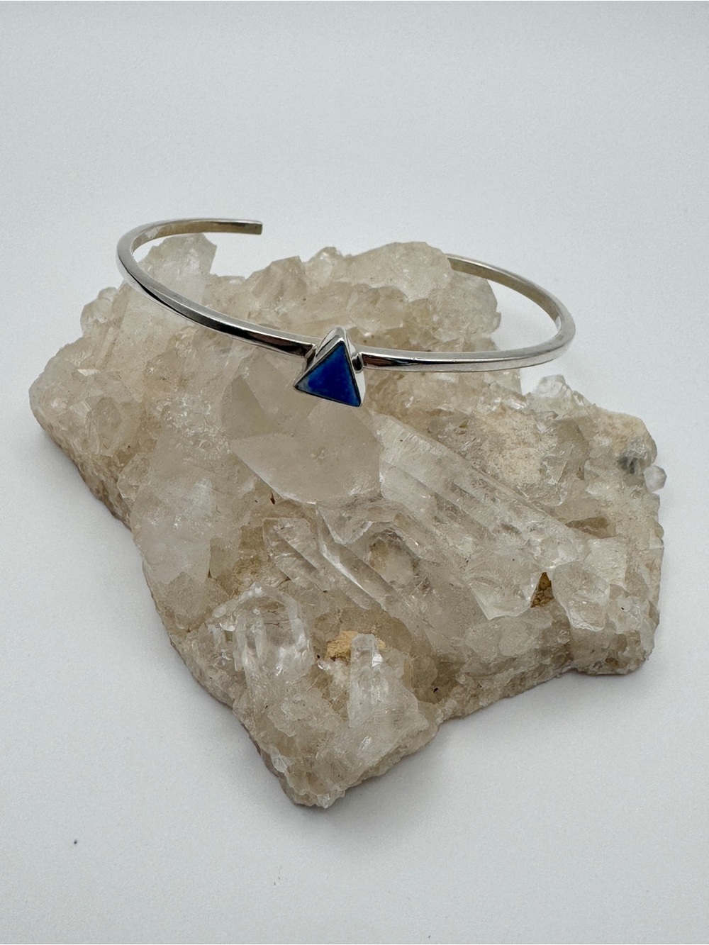 Classic Dainty Vintage Sterling Silver Lapis Lazuli Triangle Cuff Bracelet